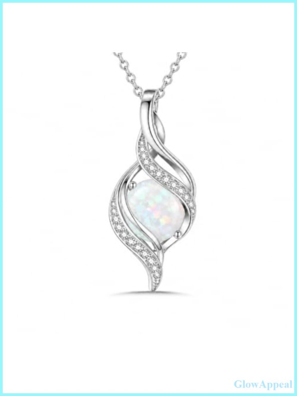 White Gold Plated Swirl Pendant Necklace Teardrop Opal